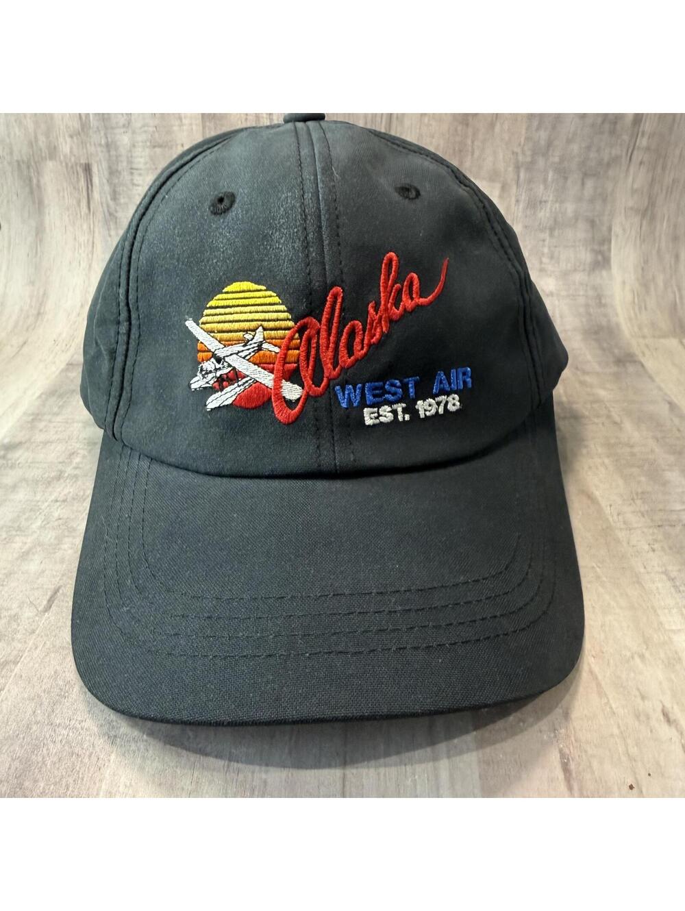 Alaska West Air Hat Black Embroidered EST. 1978 Port Authority Cap Slide Back